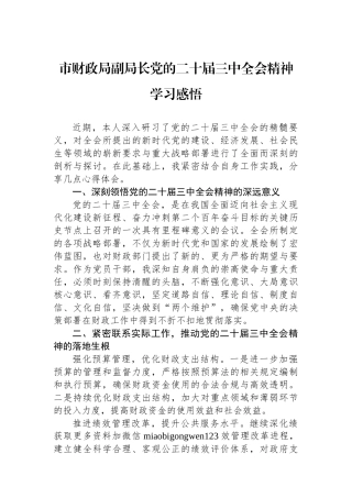 市财政局副局长党的二十届三中全会精神学习感悟