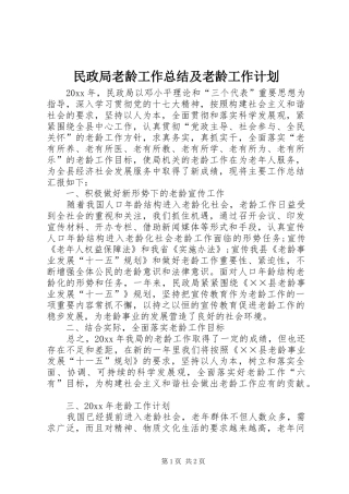 民政局老龄工作总结及老龄工作计划