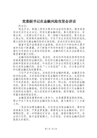 党委副书记在金融风险攻坚会讲话