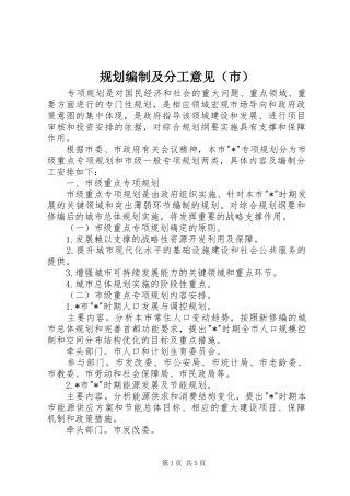 规划编制及分工意见（市）