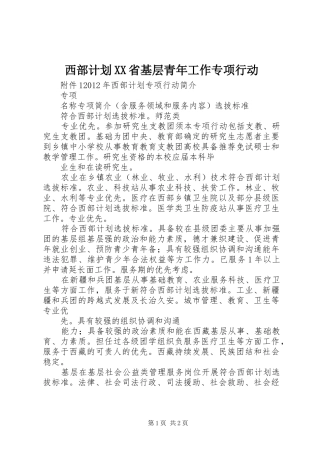 西部计划XX省基层青年工作专项行动