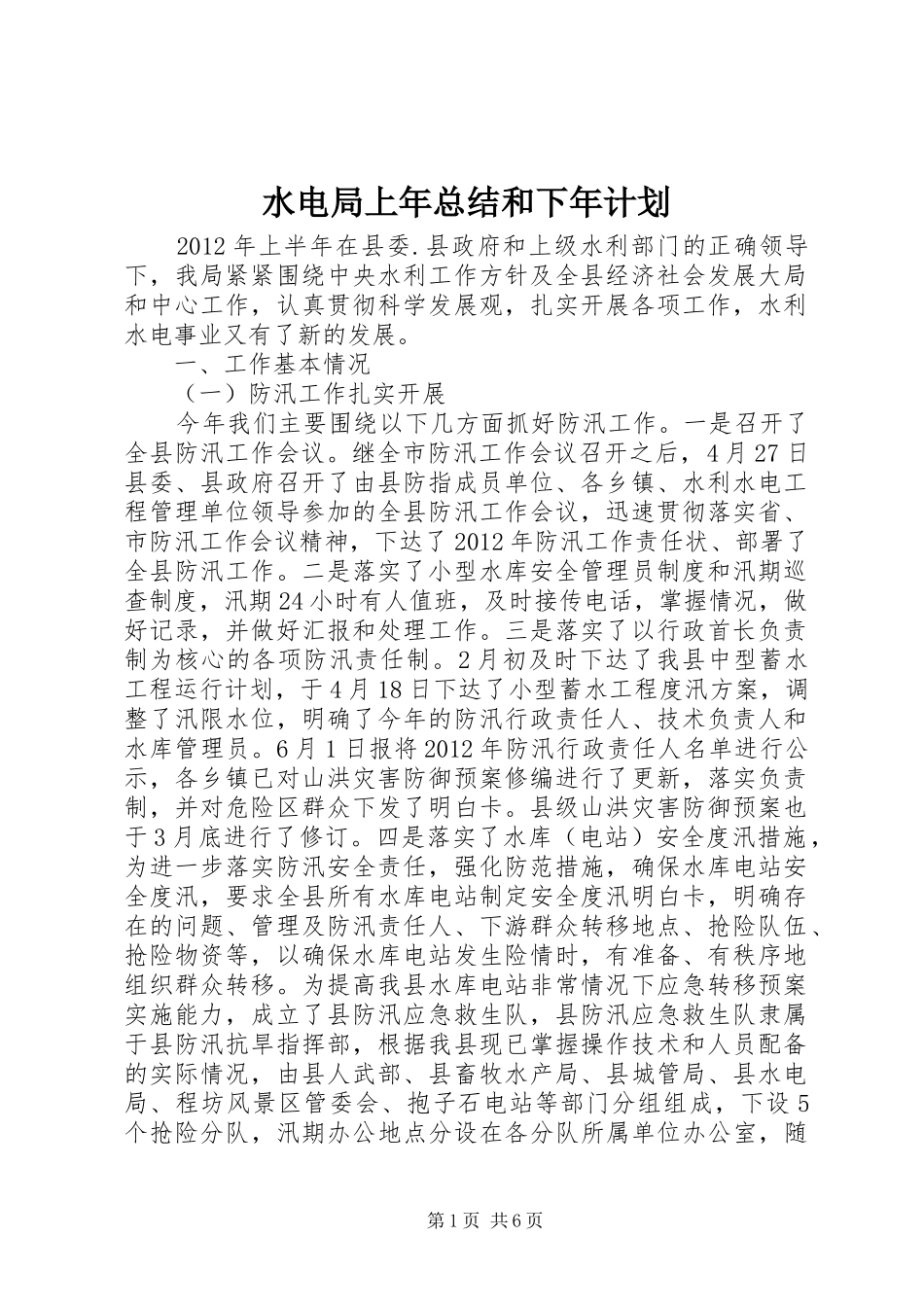 水电局上年总结和下年计划_第1页