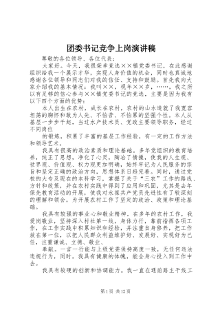 团委书记竞争上岗演讲稿