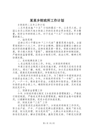 某某乡财政所工作计划