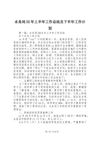 水务局XX年上半年工作总结及下半年工作计划