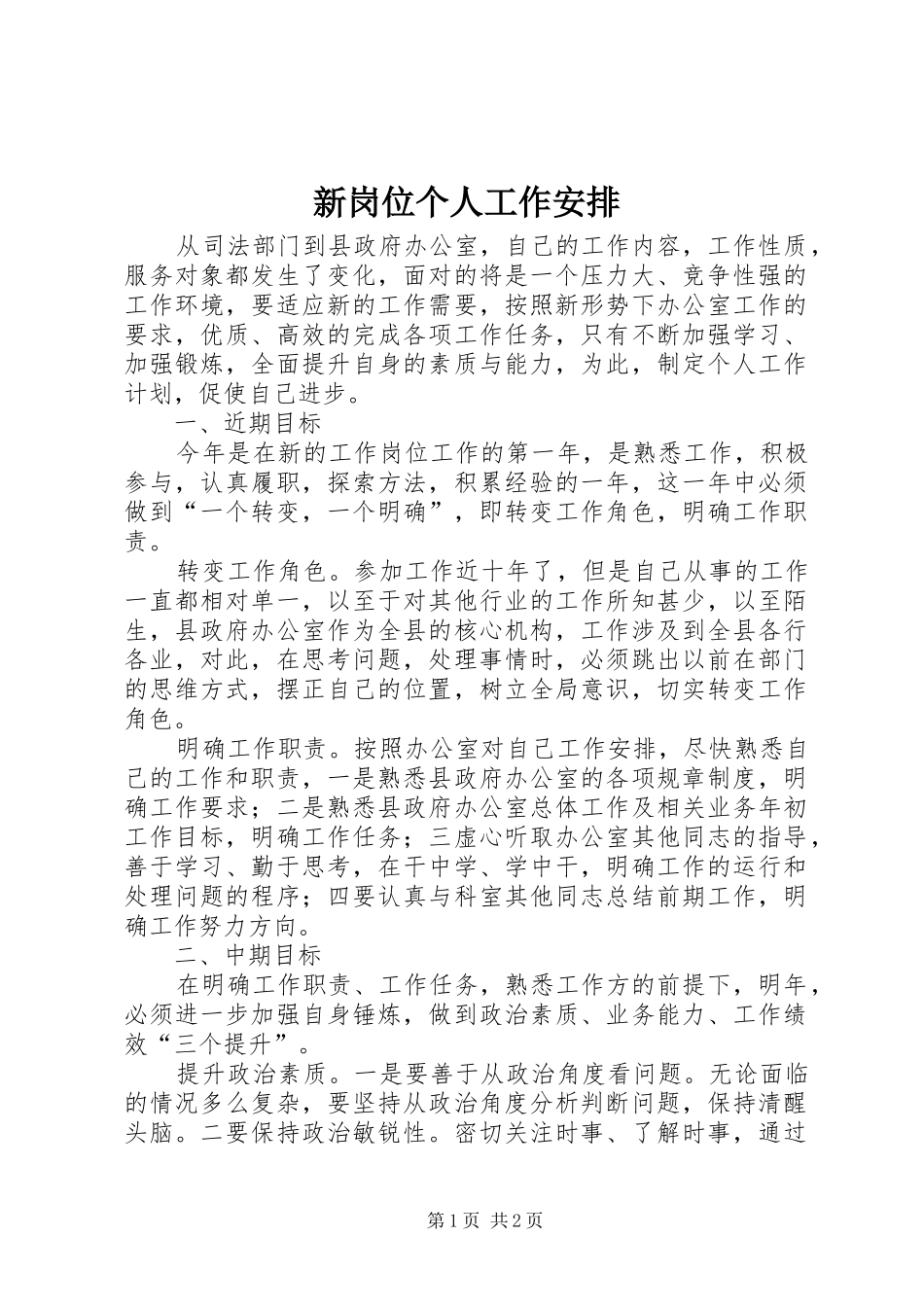 新岗位个人工作安排_第1页