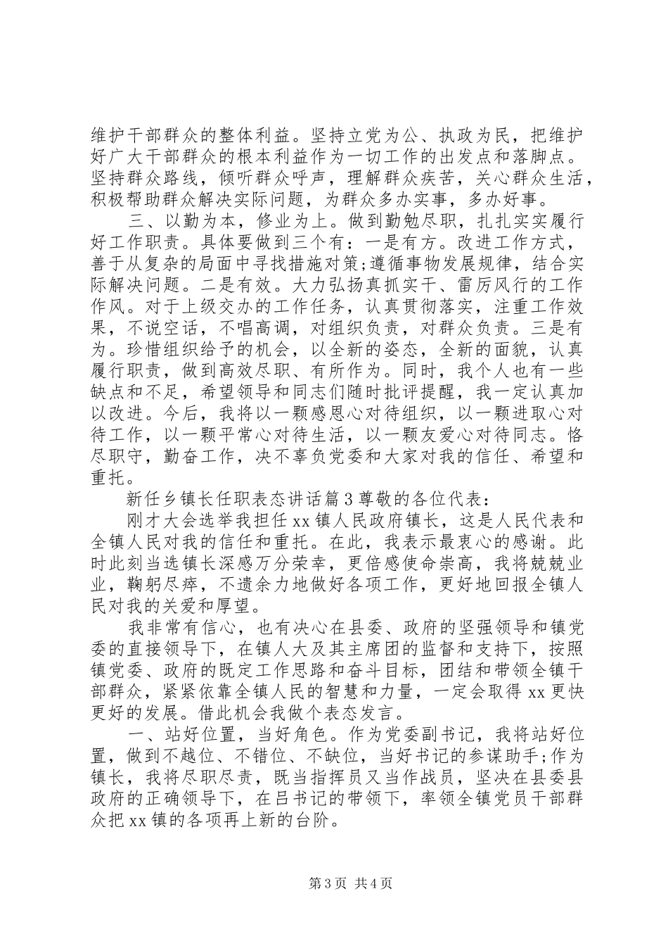 新任乡镇长任职表态讲话_第3页