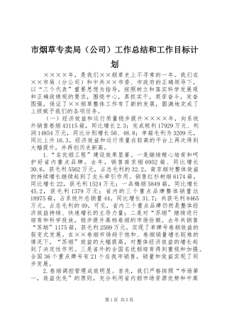 市烟草专卖局（公司）工作总结和工作目标计划_1