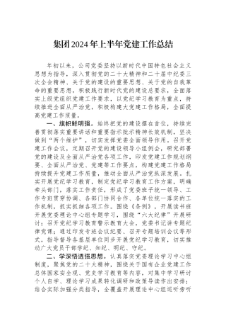 集团2024年上半年党建工作总结