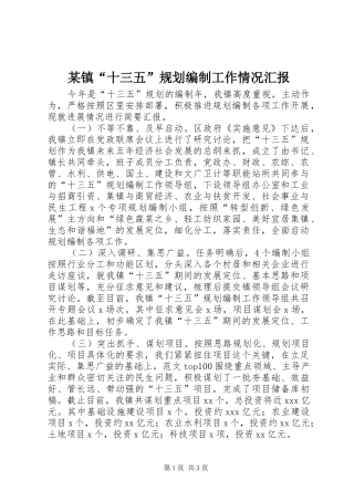 某镇“十三五”规划编制工作情况汇报