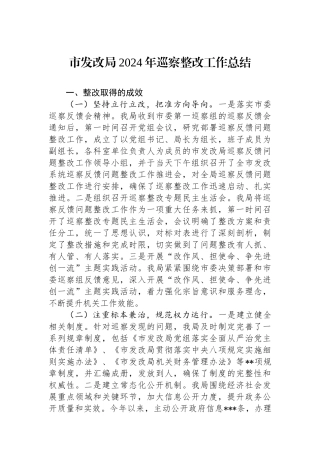 市发改局2024年巡察整改工作总结