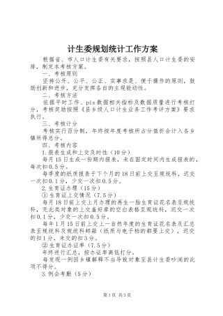 计生委规划统计工作方案