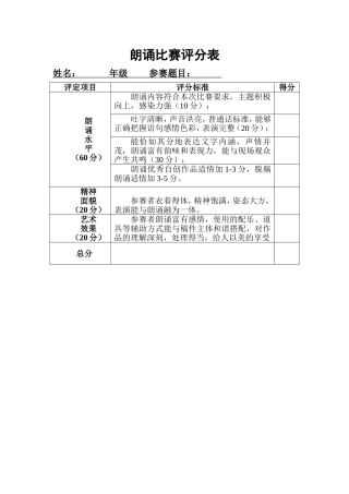 朗诵比赛评分表