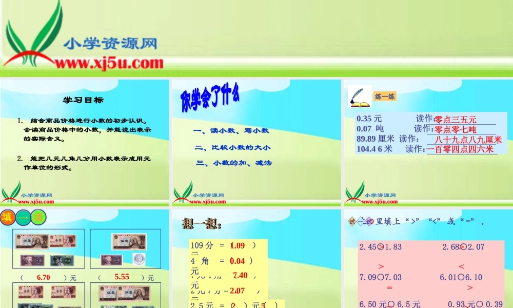 《元、角、与小数复习