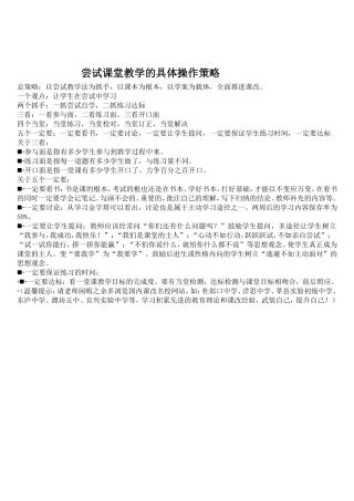 尝试课堂教学的具体操作策略