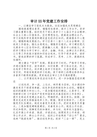 审计XX年党建工作安排