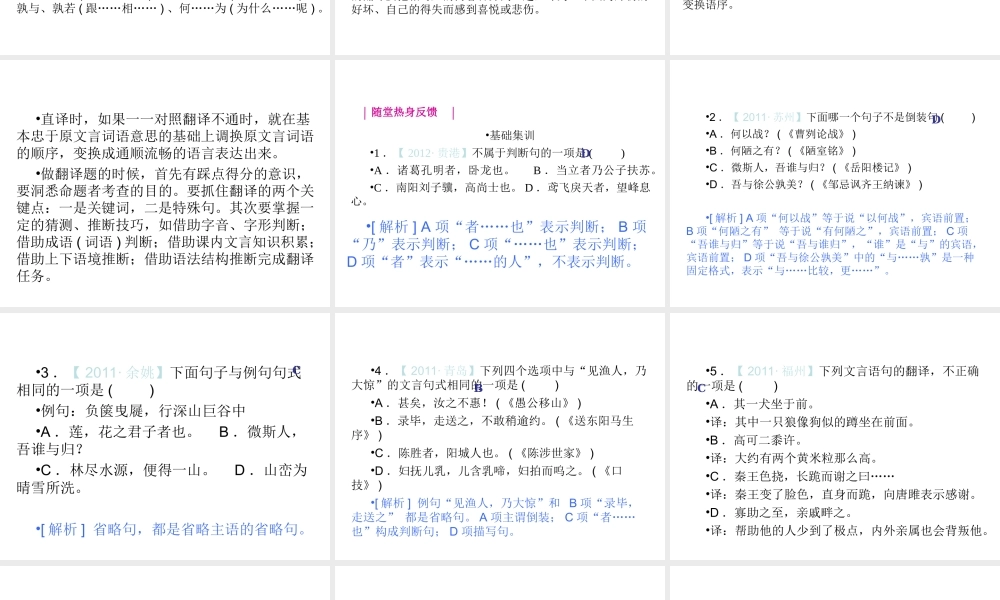 专题27-了解句式特征，译句准确流畅（27页）