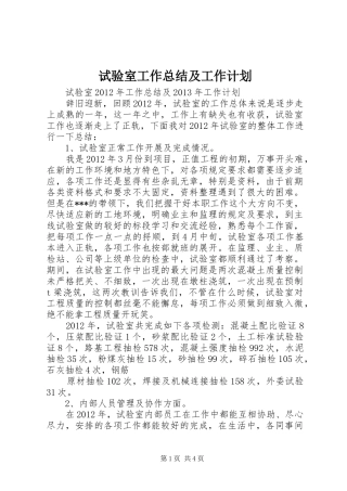 试验室工作总结及工作计划