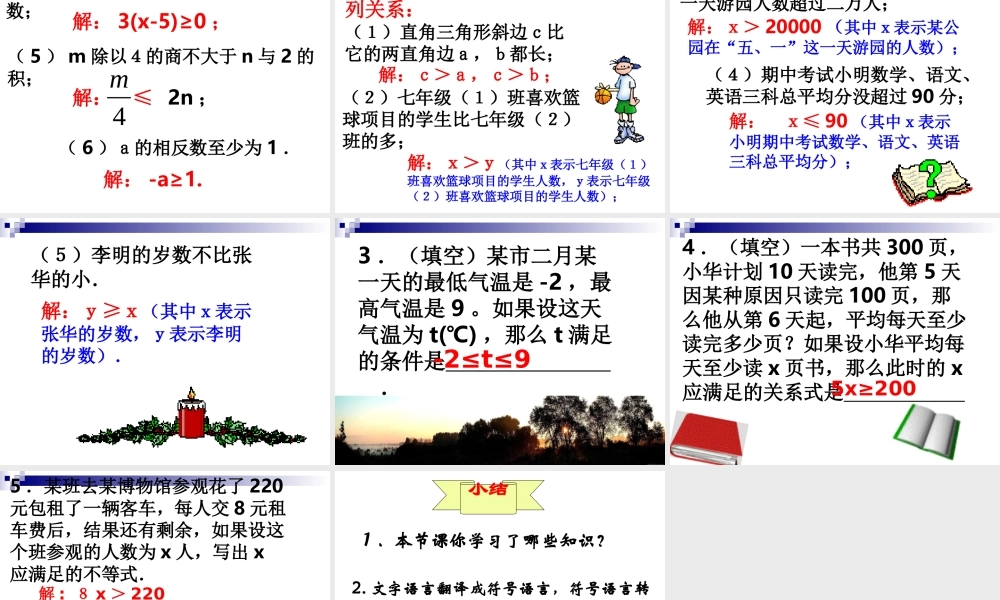 不等式及其解集七年级数学下册