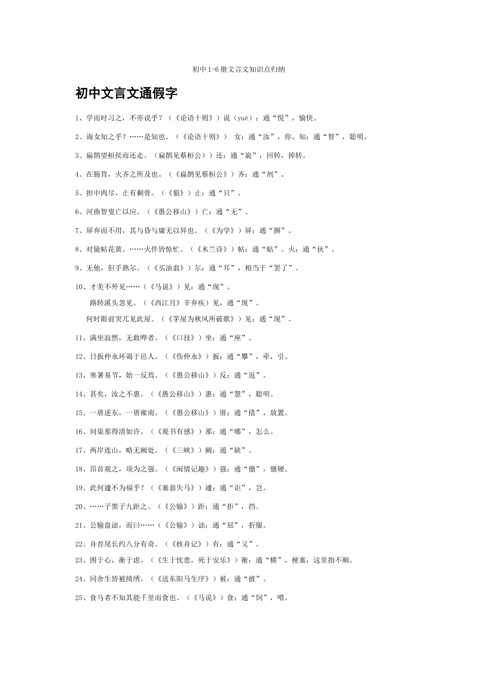 初中语文1-6册文言文知识点归纳_第1页