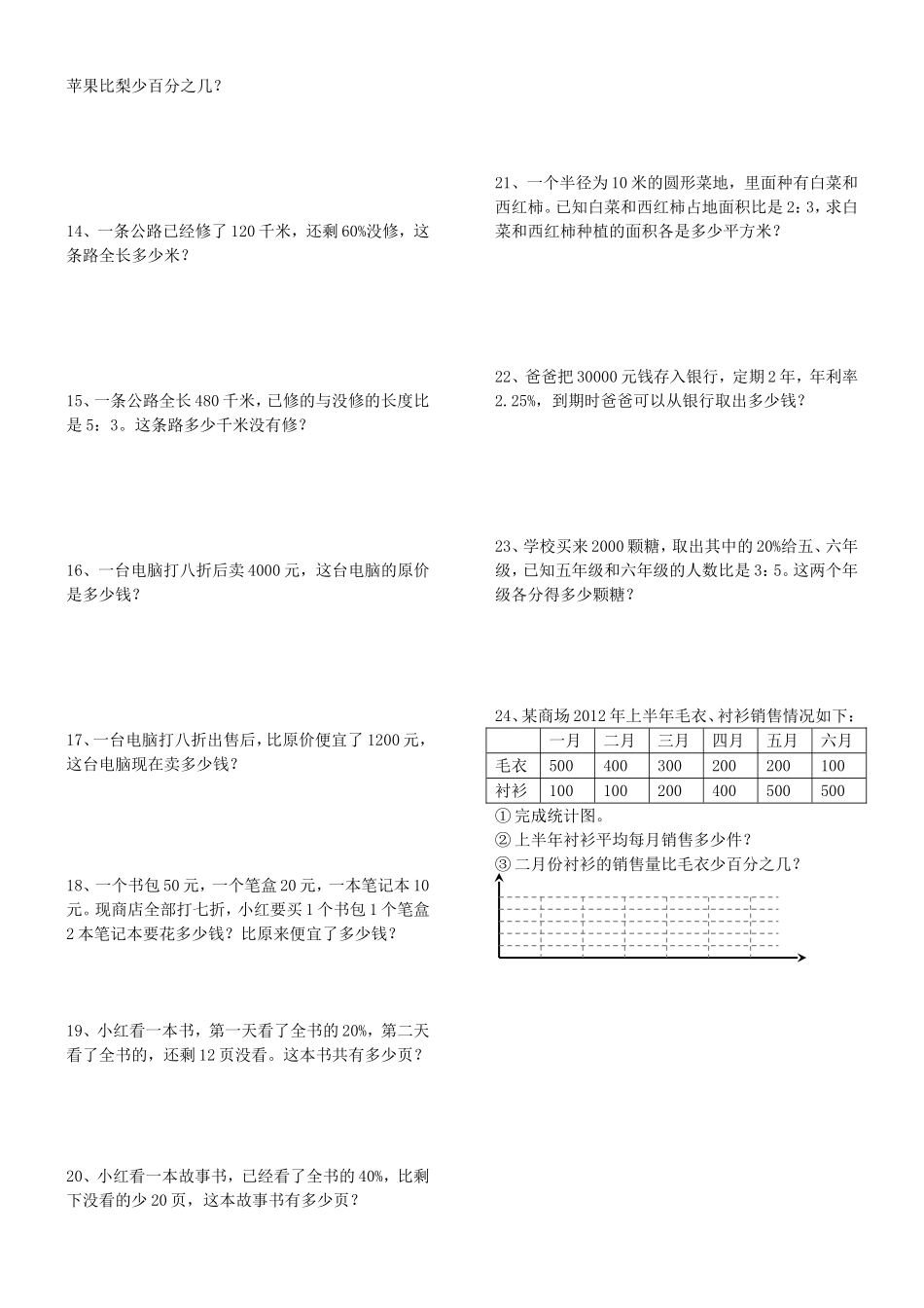 六年级上数学期末应用题复习题_第3页
