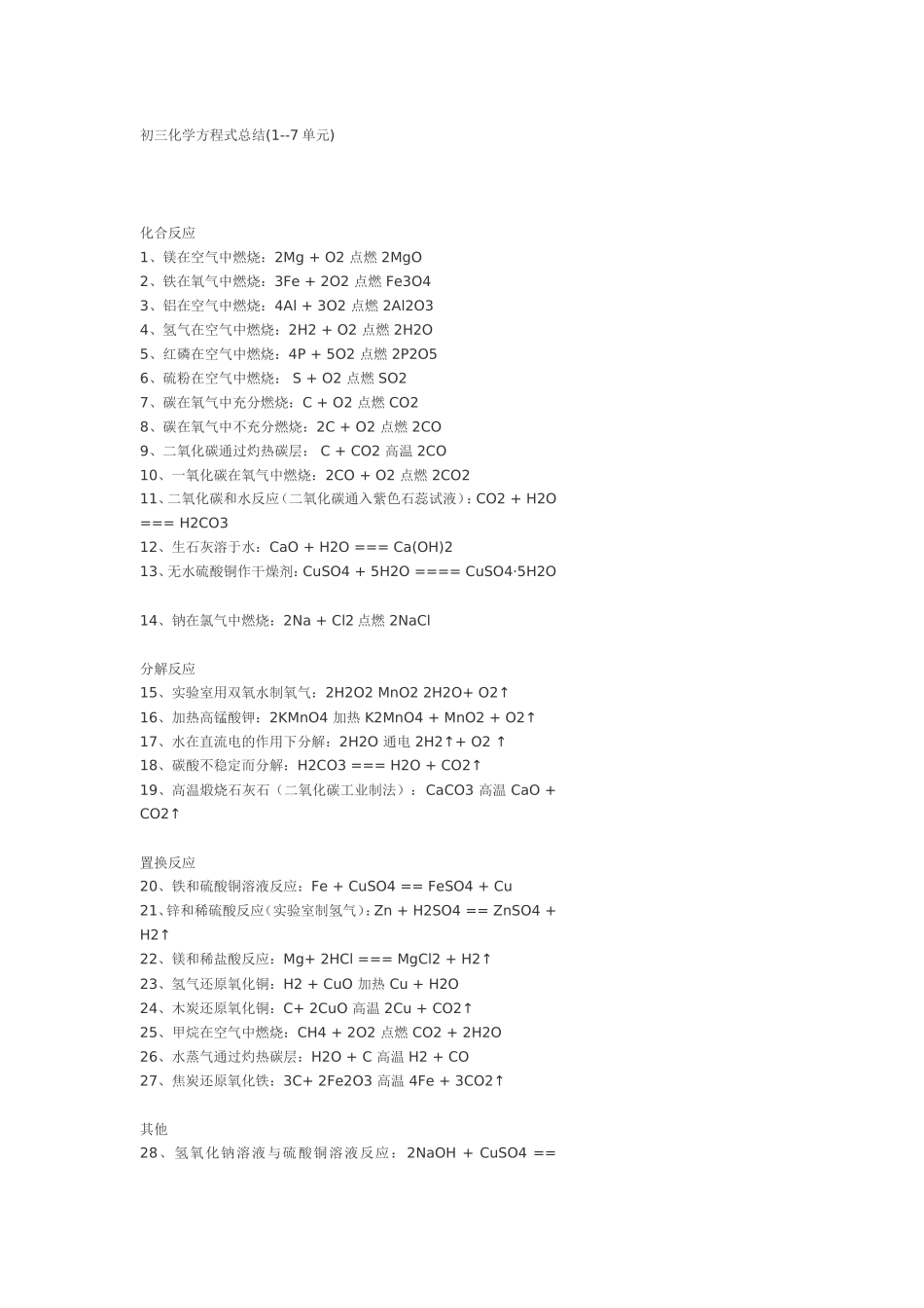 初三化学方程式总结_第1页