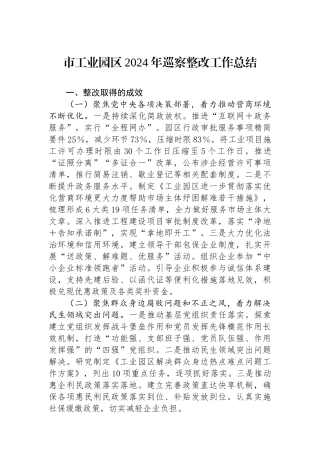 市工业园区2024年巡察整改工作总结