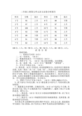 二年级上册第五单元语文试卷分析报告