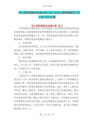 幼儿园师德建设实施方案-范文与幼儿园师德建设工作计划-范文汇编