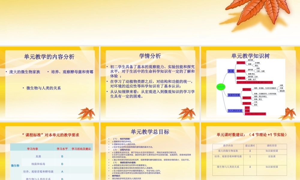 基于单元教学设计的学生活动组织（微生物）