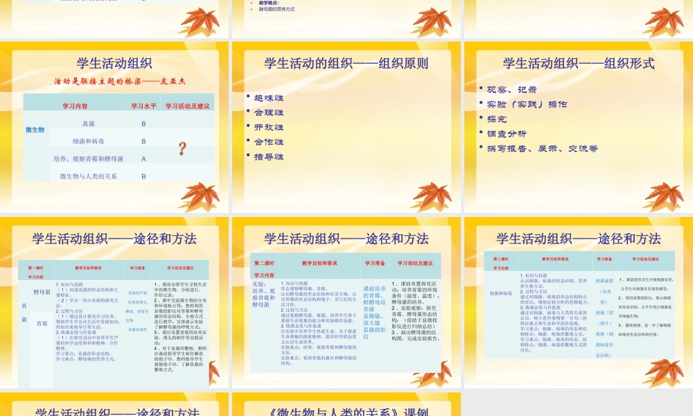 基于单元教学设计的学生活动组织（微生物）