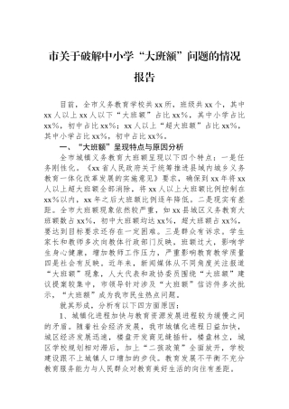市关于破解中小学“大班额”问题的情况报告
