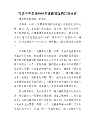 市关于养老服务体系建设情况的汇报发言