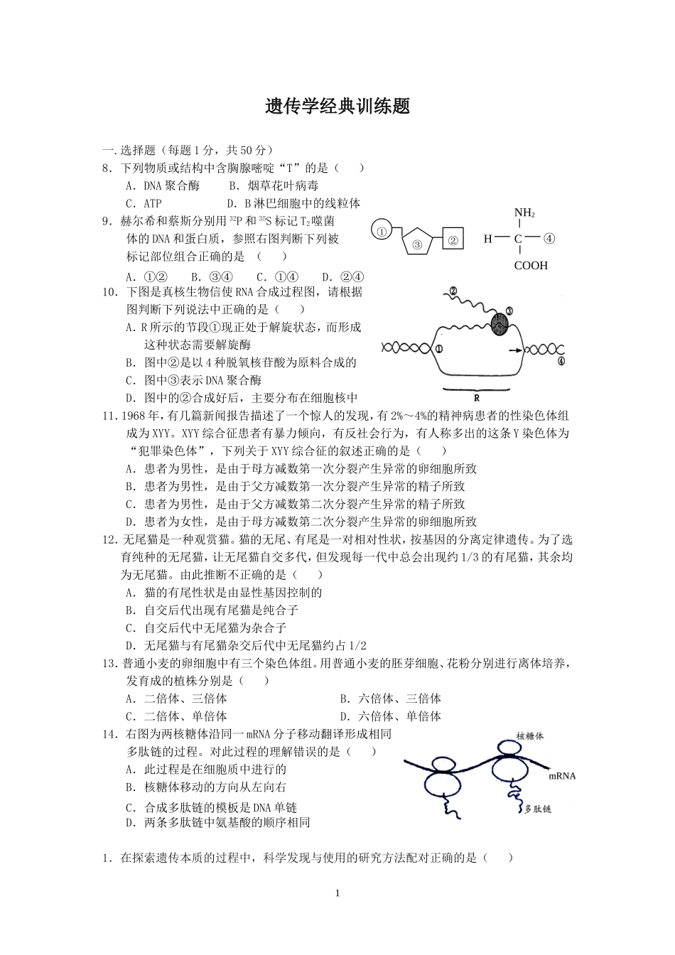 遗传经典试题_第1页