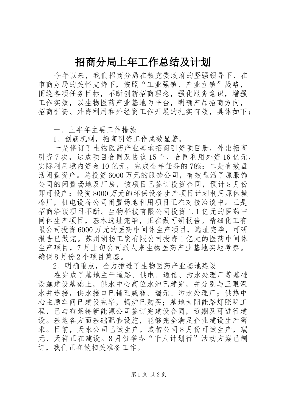 招商分局上年工作总结及计划_第1页