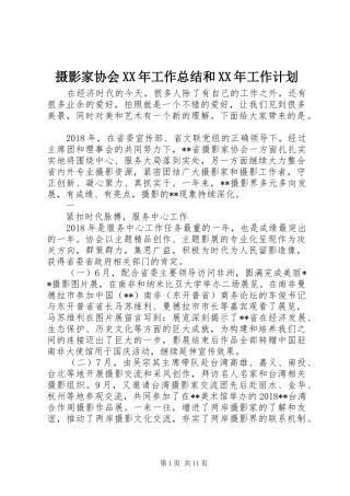 摄影家协会XX年工作总结和XX年工作计划