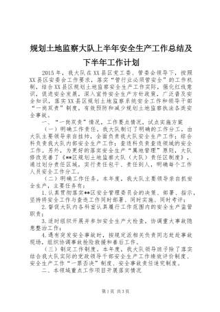 规划土地监察大队上半年安全生产工作总结及下半年工作计划