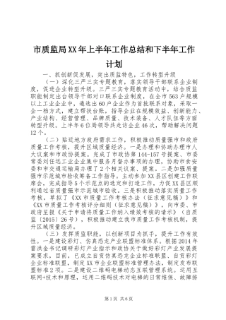 市质监局XX年上半年工作总结和下半年工作计划