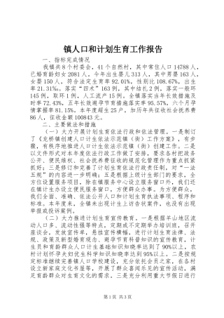 镇人口和计划生育工作报告