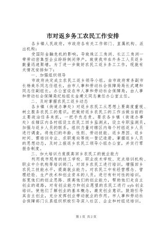 市对返乡务工农民工作安排