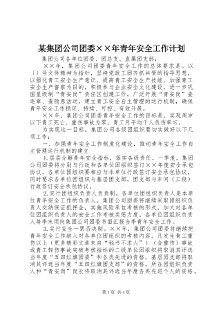 某集团公司团委××年青年安全工作计划