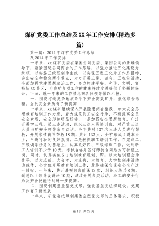 煤矿党委工作总结及XX年工作安排(精选多篇)