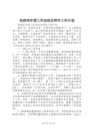 民政局年度工作总结及明年工作计划