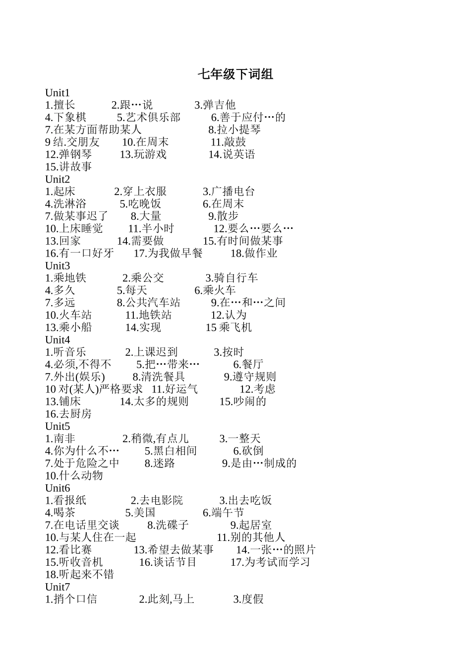 七年级下词组_第1页