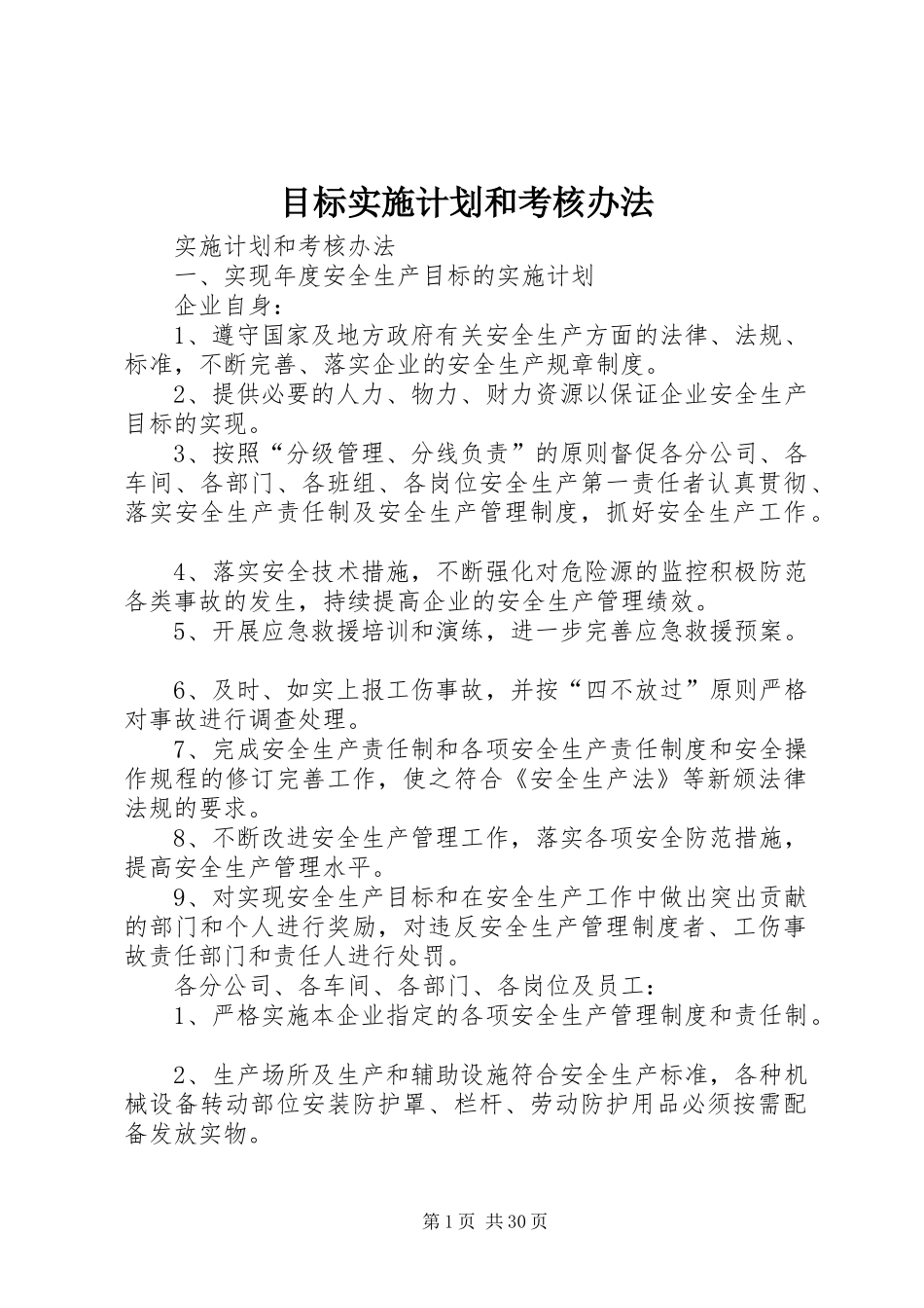 目标实施计划和考核办法_第1页