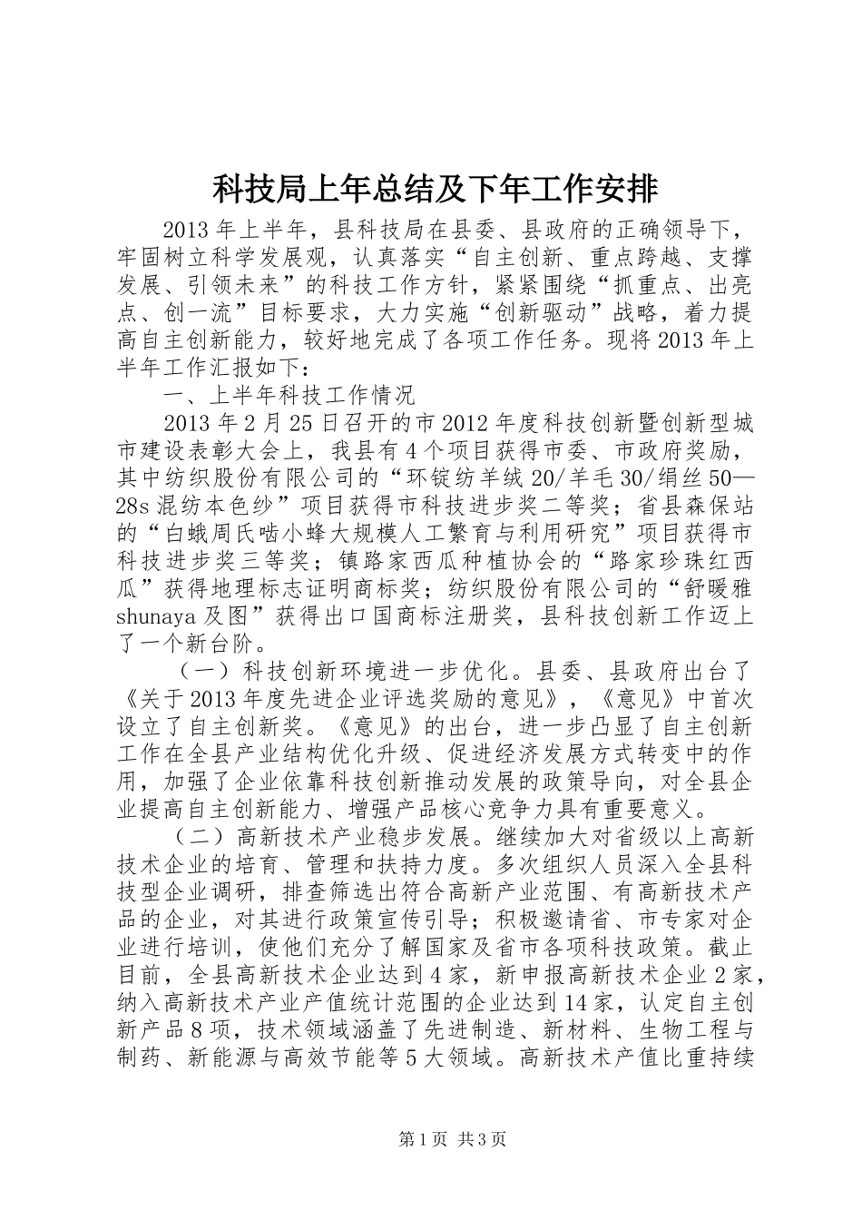 科技局上年总结及下年工作安排_第1页