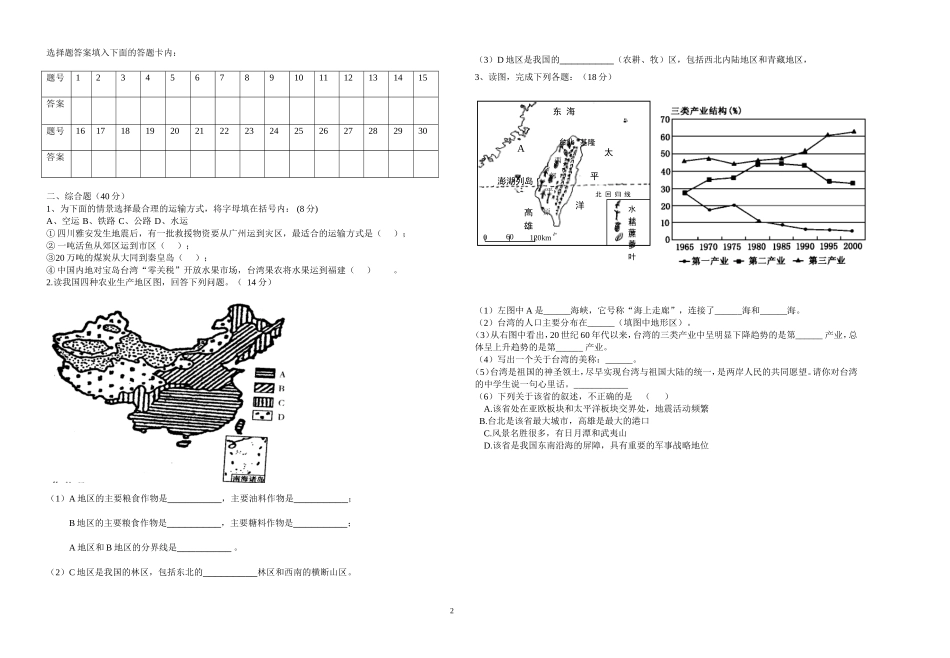 2012-2013第二学期地理期中试题_第2页