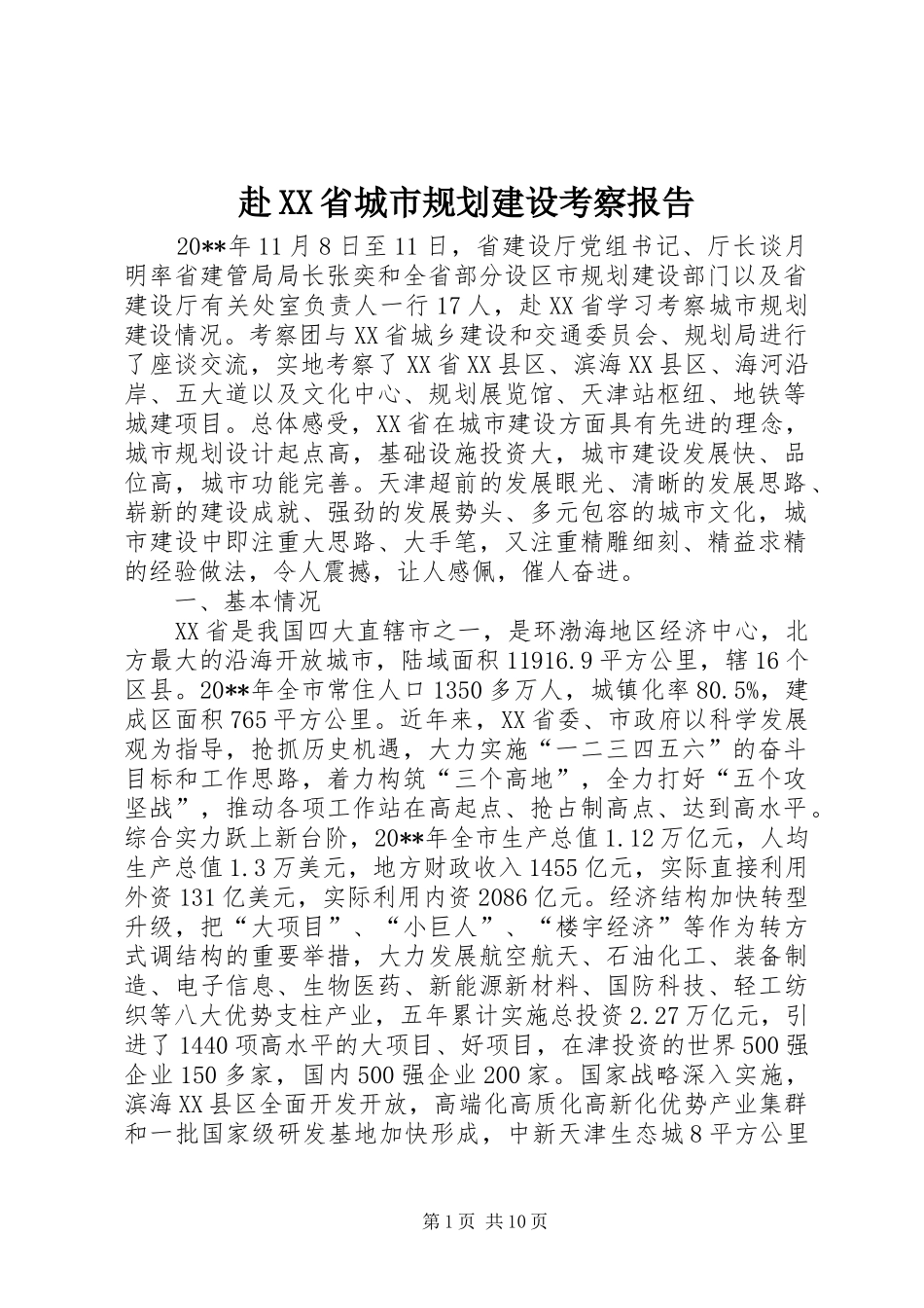 赴XX省城市规划建设考察报告_第1页