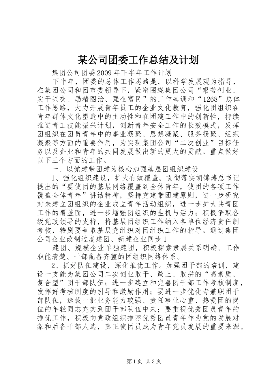 某公司团委工作总结及计划_第1页