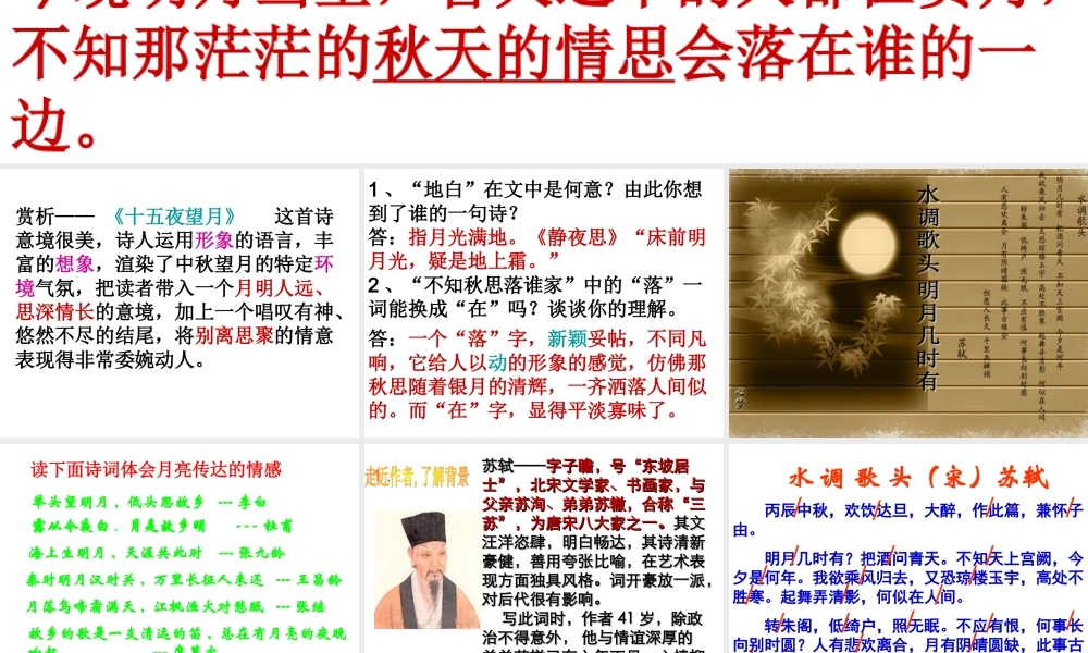 十五夜望月水调歌头